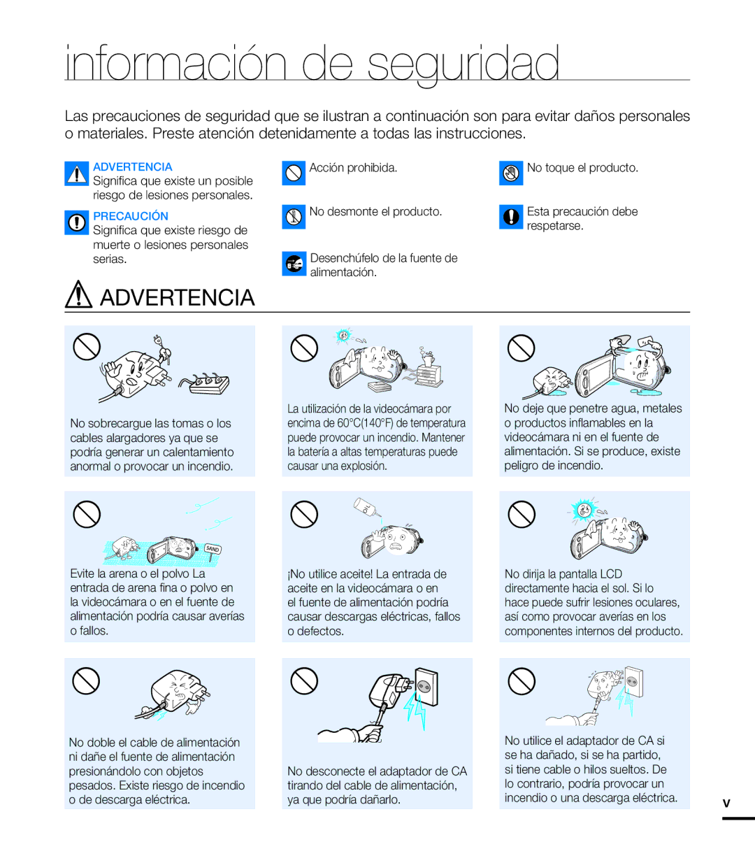 Samsung HMX-T10BP/EDC, HMX-T10WP/EDC manual Información de seguridad, Advertencia 