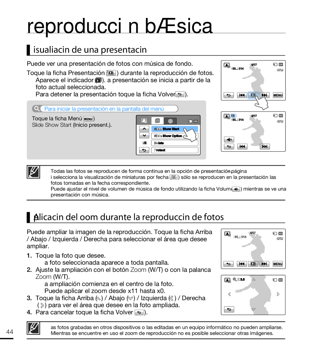 Samsung HMX-T10WP/EDC manual Visualización de una presentación, Aplicación del zoom durante la reproducción de fotos 