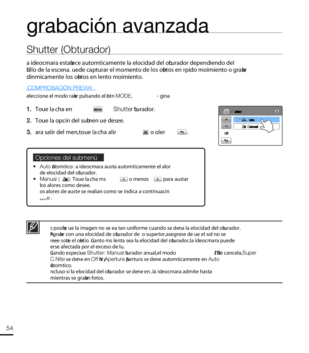 Samsung HMX-T10WP/EDC, HMX-T10BP/EDC manual Shutter Obturador 