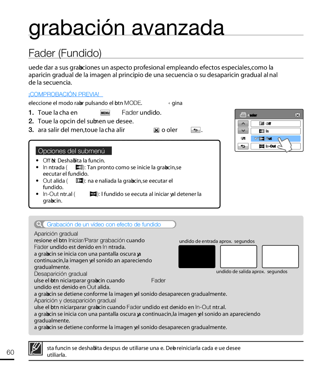 Samsung HMX-T10WP/EDC, HMX-T10BP/EDC manual Fader Fundido, Grabación de un vídeo con efecto de fundido 