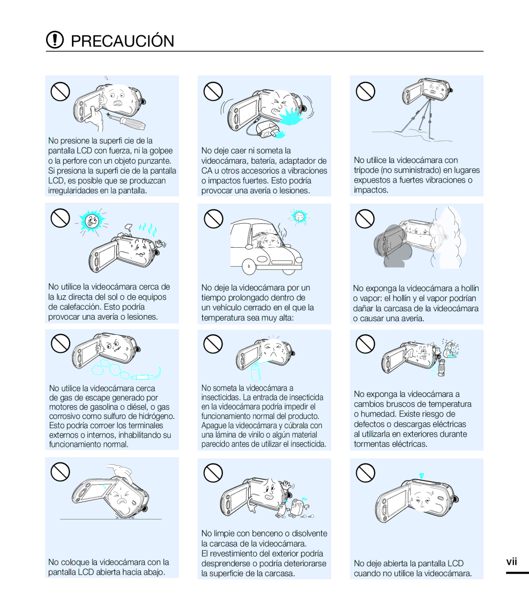 Samsung HMX-T10BP/EDC, HMX-T10WP/EDC manual Precaución, Vii 