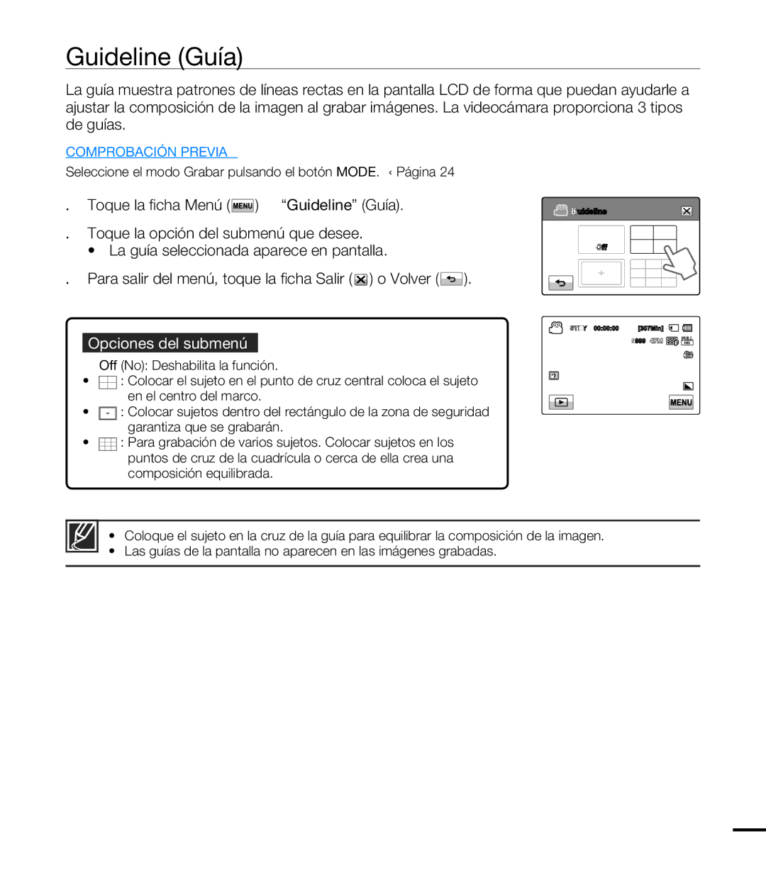 Samsung HMX-T10BP/EDC, HMX-T10WP/EDC manual Guideline Guía 