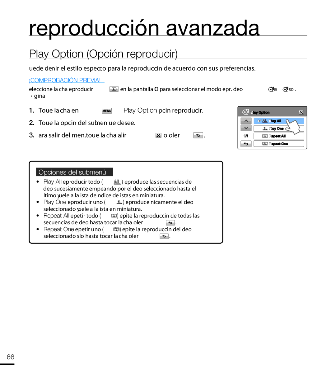 Samsung HMX-T10WP/EDC, HMX-T10BP/EDC manual Reproducción avanzada, Play Option Opción reproducir 