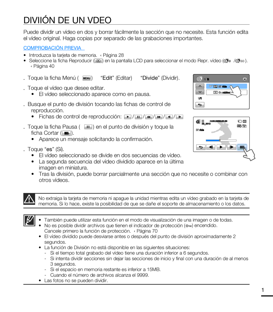 Samsung HMX-T10BP/EDC, HMX-T10WP/EDC manual División DE UN Vídeo 