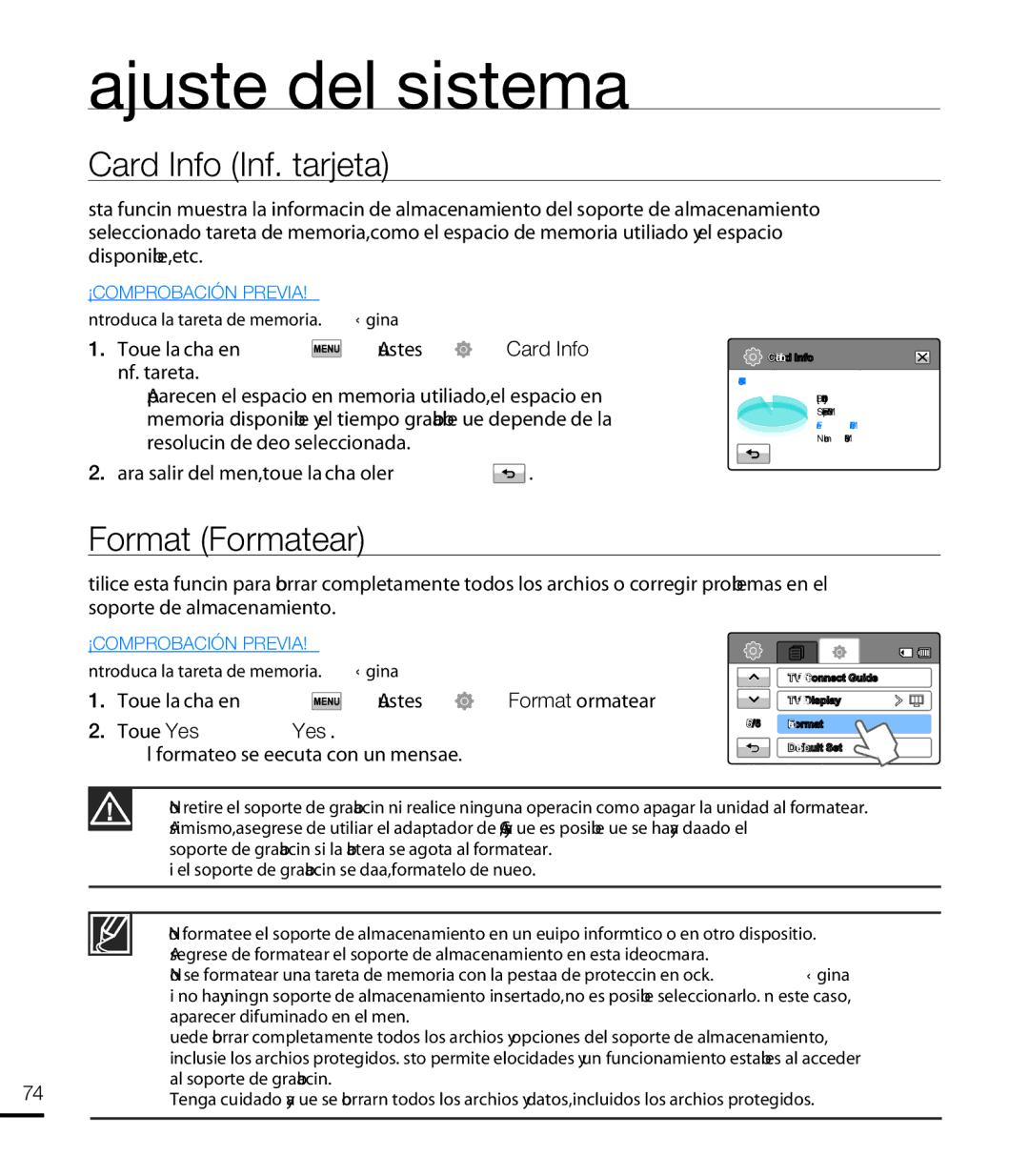 Samsung HMX-T10WP/EDC, HMX-T10BP/EDC manual Card Info Inf. tarjeta, Format Formatear 