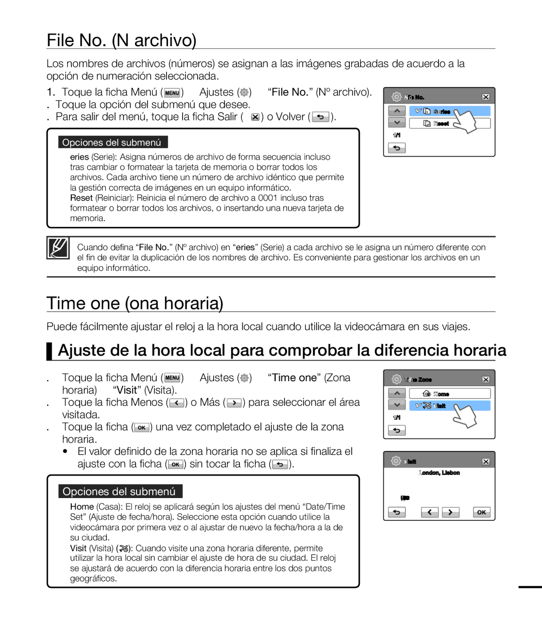 Samsung HMX-T10BP/EDC, HMX-T10WP/EDC manual File No. Nº archivo, Time Zone Zona horaria 