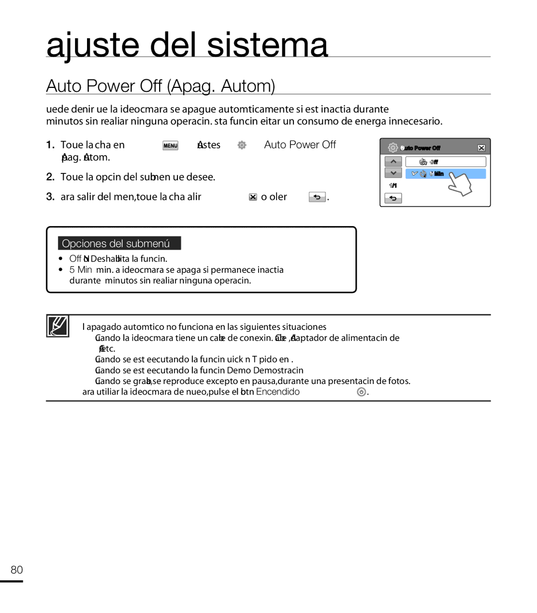 Samsung HMX-T10WP/EDC, HMX-T10BP/EDC manual Auto Power Off Apag. Autom 