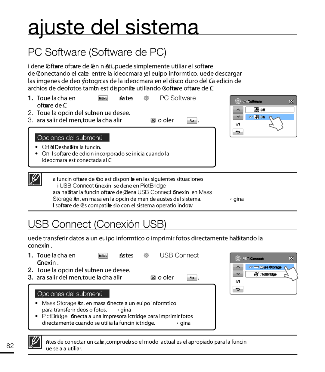 Samsung HMX-T10WP/EDC, HMX-T10BP/EDC manual PC Software Software de PC, USB Connect Conexión USB 