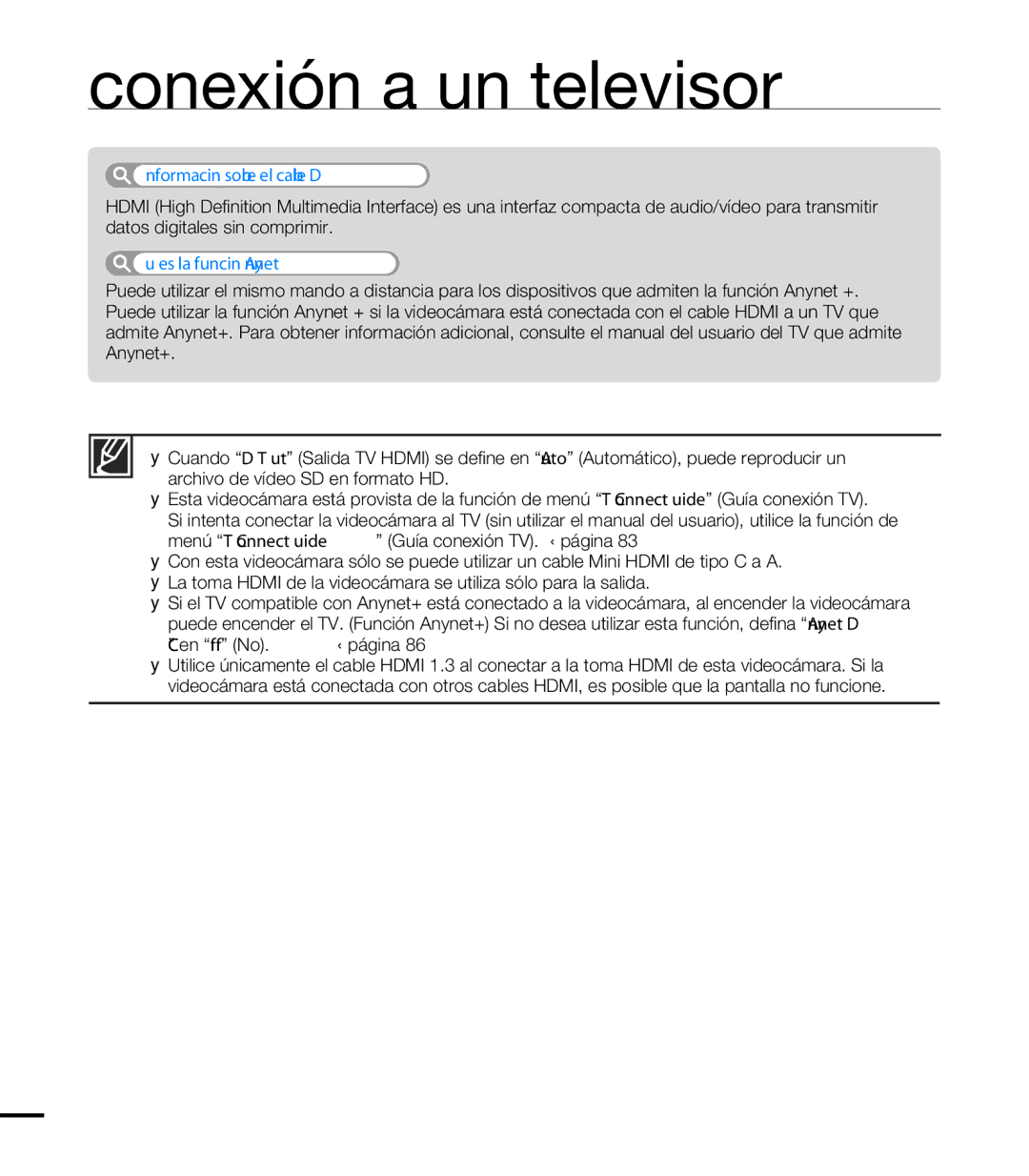 Samsung HMX-T10WP/EDC, HMX-T10BP/EDC manual Información sobre el cable Hdmi, ¿Qué es la función Anynet+ ? 