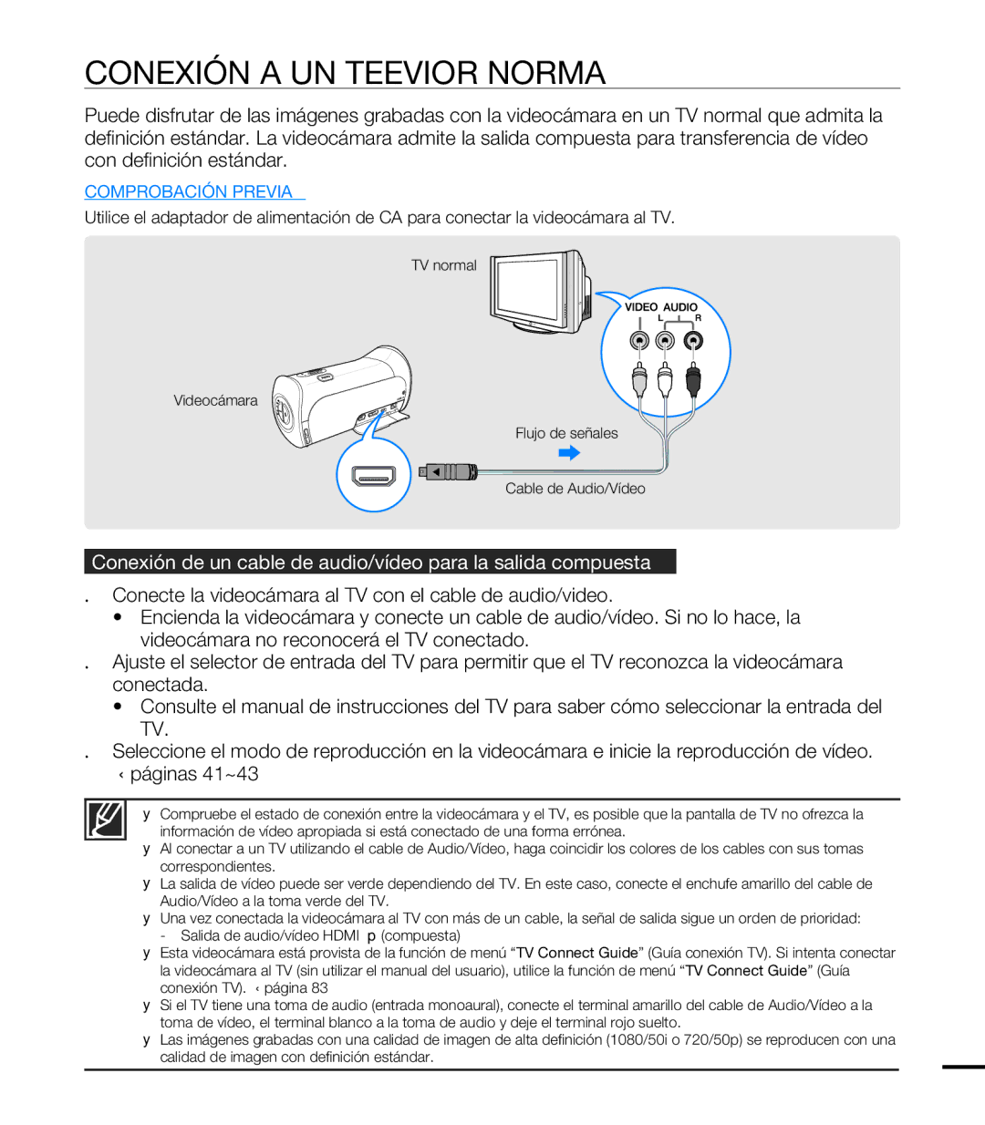 Samsung HMX-T10BP/EDC manual Conexión a UN Televisor Normal, Conexión de un cable de audio/vídeo para la salida compuesta 