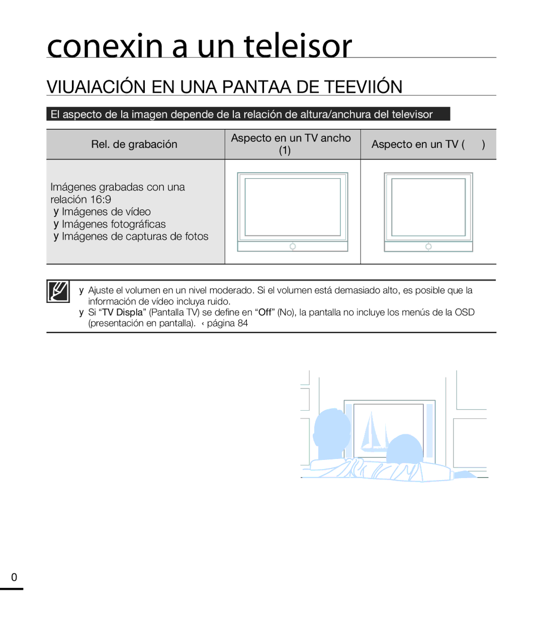 Samsung HMX-T10WP/EDC manual Visualización EN UNA Pantalla DE Televisión, Rel. de grabación Aspecto en un TV ancho, 169 