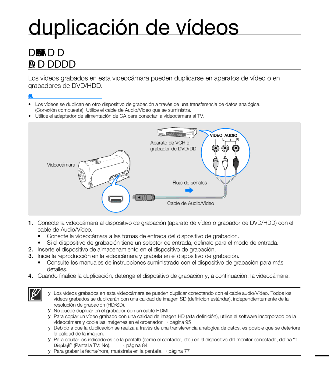 Samsung HMX-T10BP/EDC, HMX-T10WP/EDC manual Duplicación de vídeos, Duplicación EN Aparatos DE Vídeo O Grabadores DE DVD/HDD 