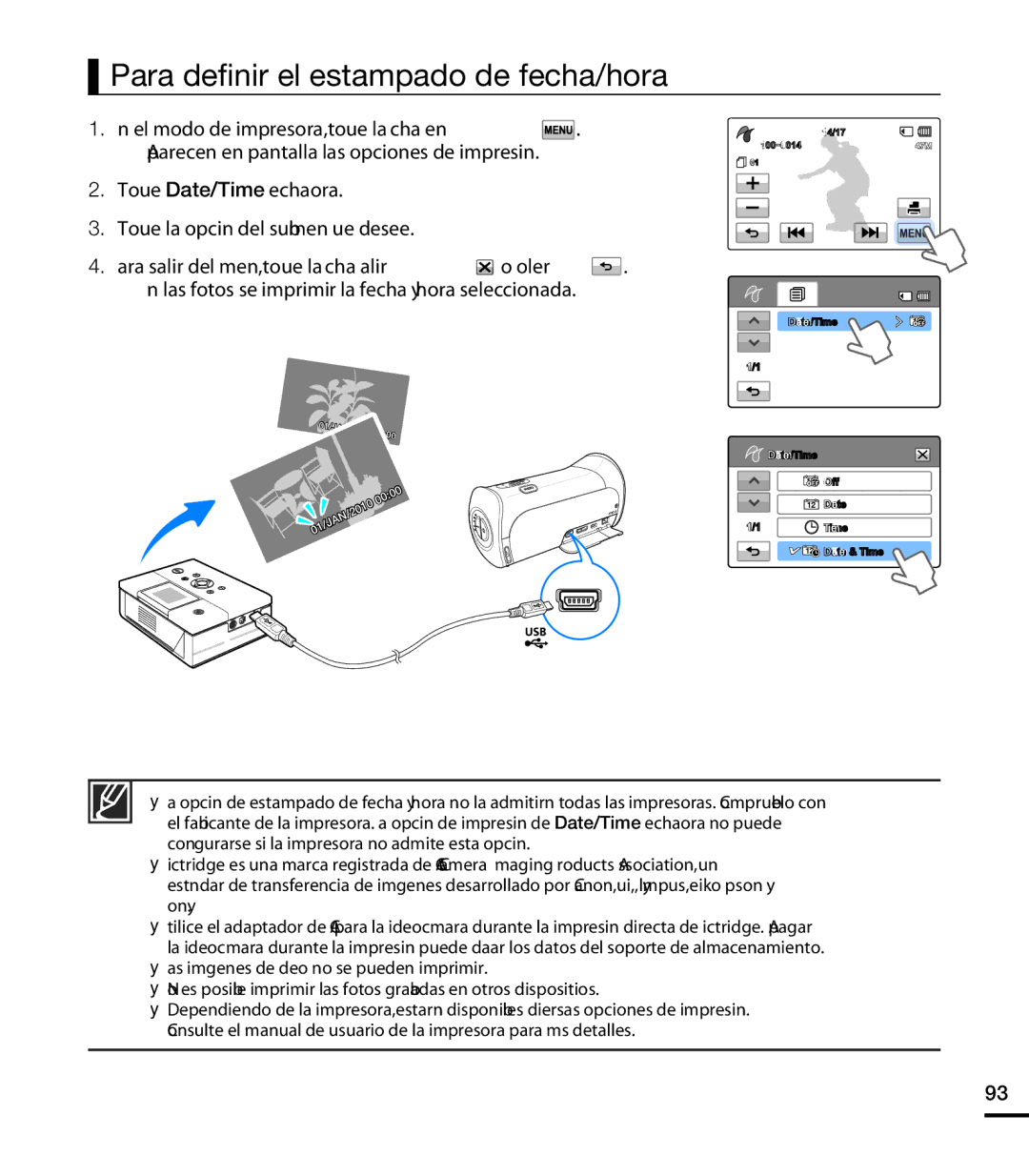 Samsung HMX-T10BP/EDC, HMX-T10WP/EDC manual Para deﬁnir el estampado de fecha/hora 