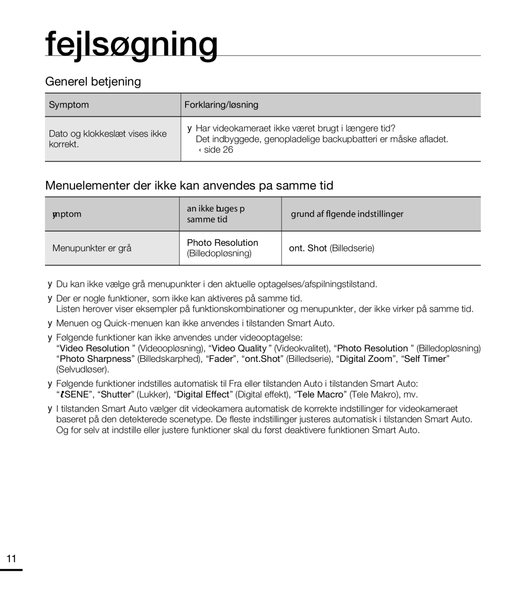 Samsung HMX-T10WP/EDC, HMX-T10BP/EDC manual Generel betjening, 112 