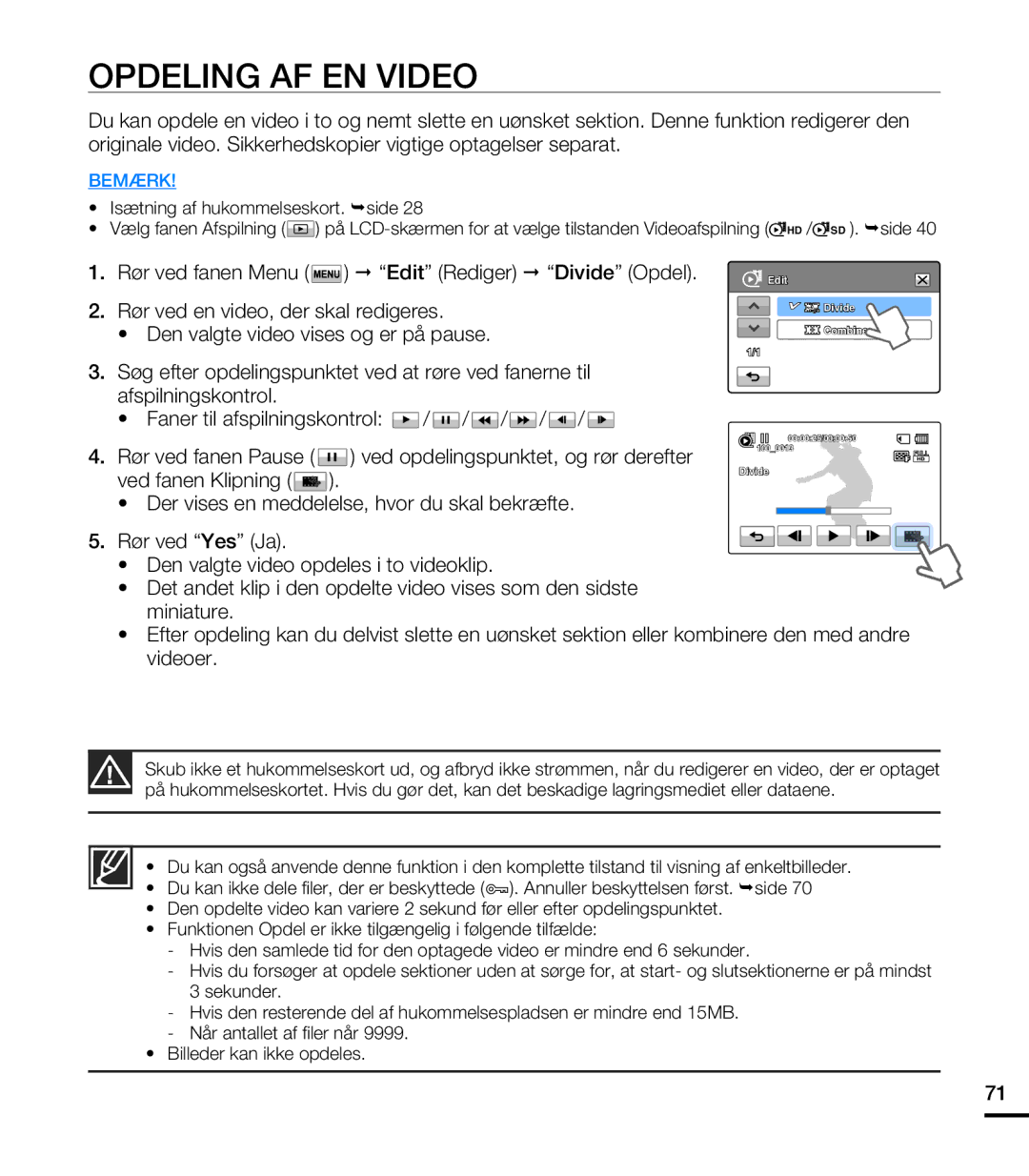 Samsung HMX-T10BP/EDC, HMX-T10WP/EDC manual Opdeling AF EN Video 