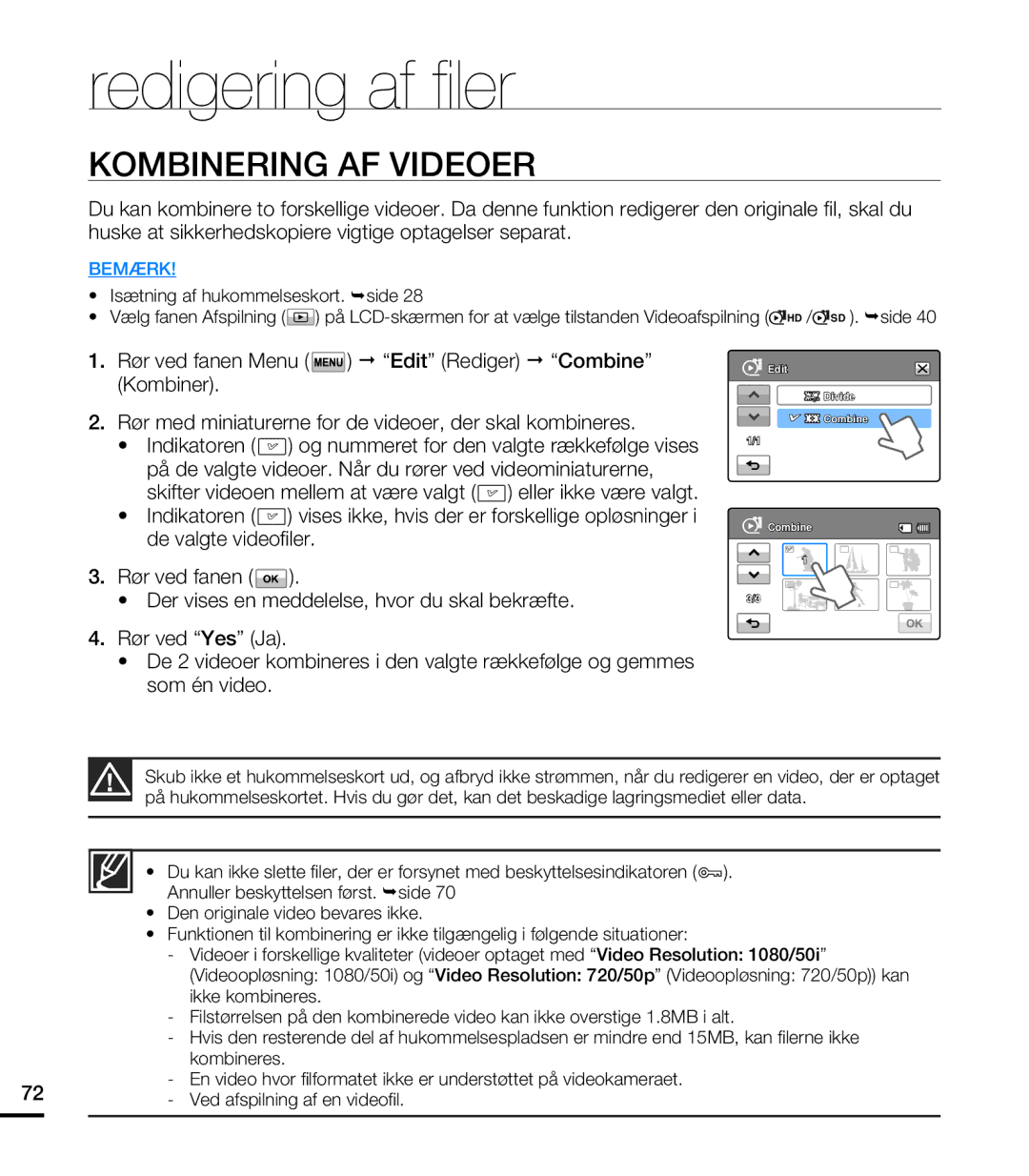 Samsung HMX-T10WP/EDC, HMX-T10BP/EDC manual Kombinering AF Videoer 