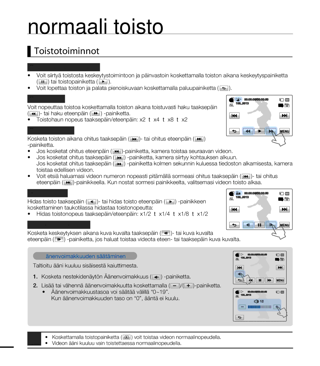 Samsung HMX-T10WP/EDC, HMX-T10BP/EDC manual Toistotoiminnot 