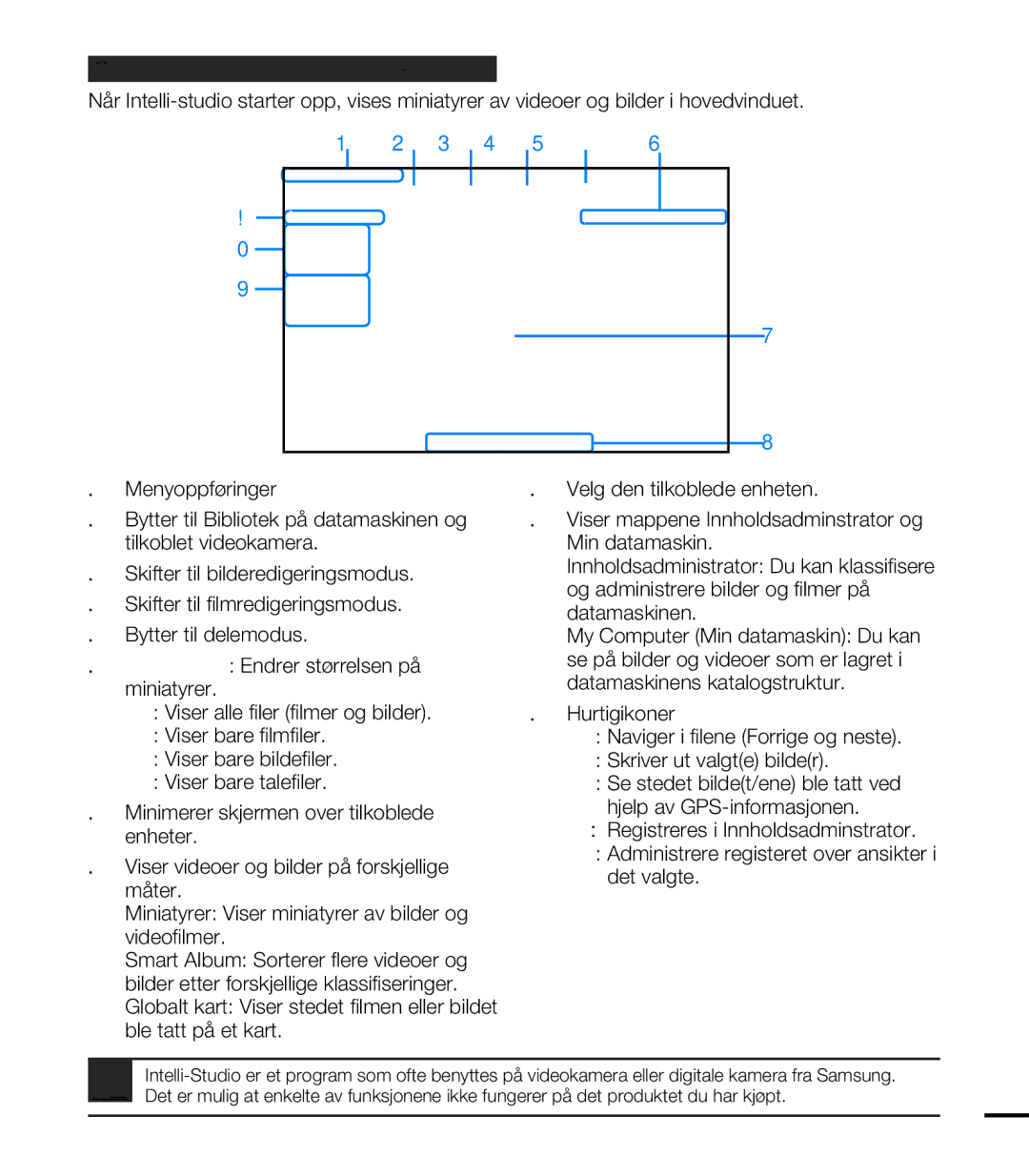 Samsung HMX-T10BP/EDC manual Trinn 2. Om hovedvinduet til Intelli-studio, Viser bare bildefiler. Viser bare talefiler 