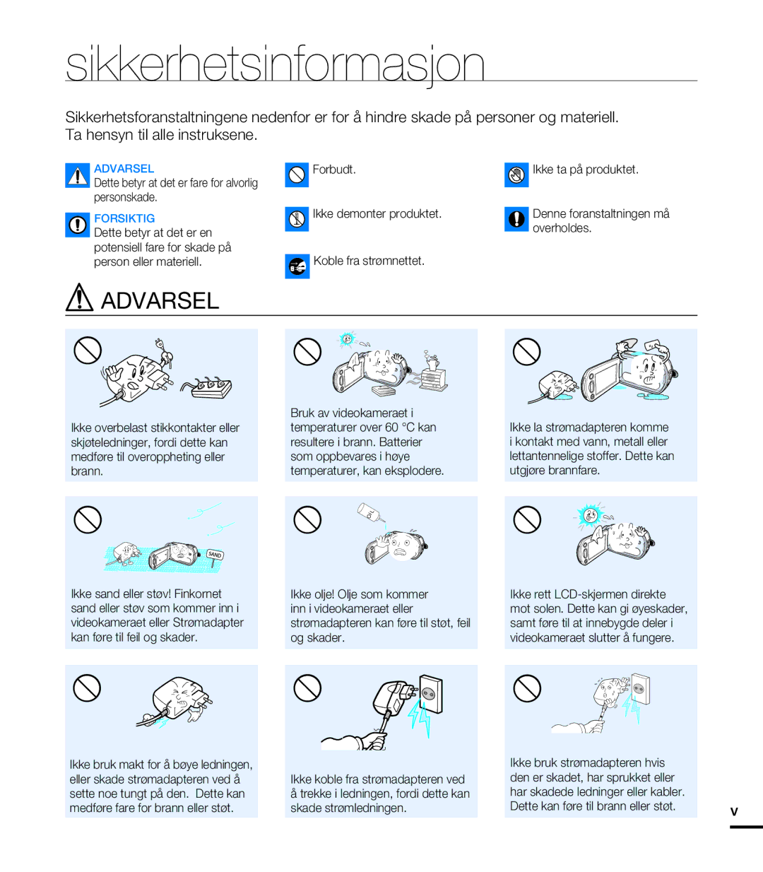 Samsung HMX-T10BP/EDC, HMX-T10WP/EDC manual Sikkerhetsinformasjon 