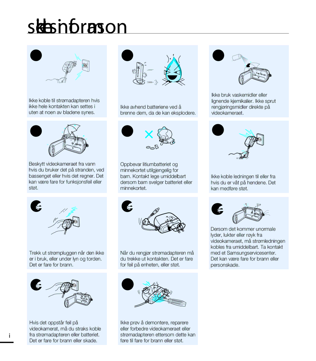 Samsung HMX-T10WP/EDC, HMX-T10BP/EDC manual Sikkerhetsinformasjon 