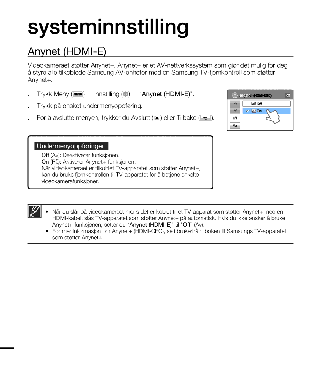 Samsung HMX-T10WP/EDC, HMX-T10BP/EDC manual Anynet+ HDMI-CEC 