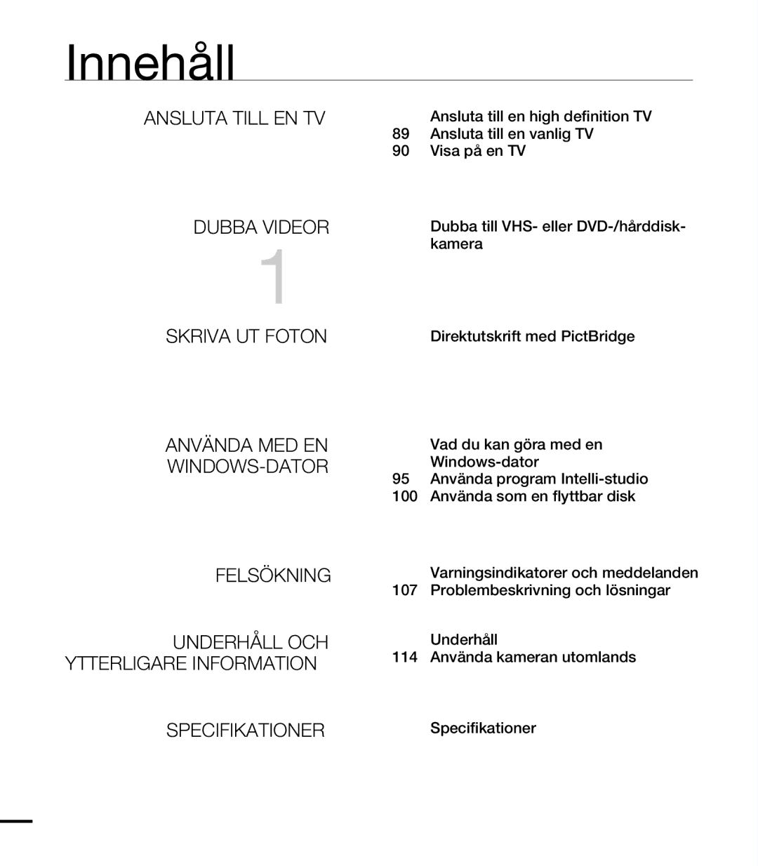 Samsung HMX-T10WP/EDC, HMX-T10BP/EDC manual Innehåll 