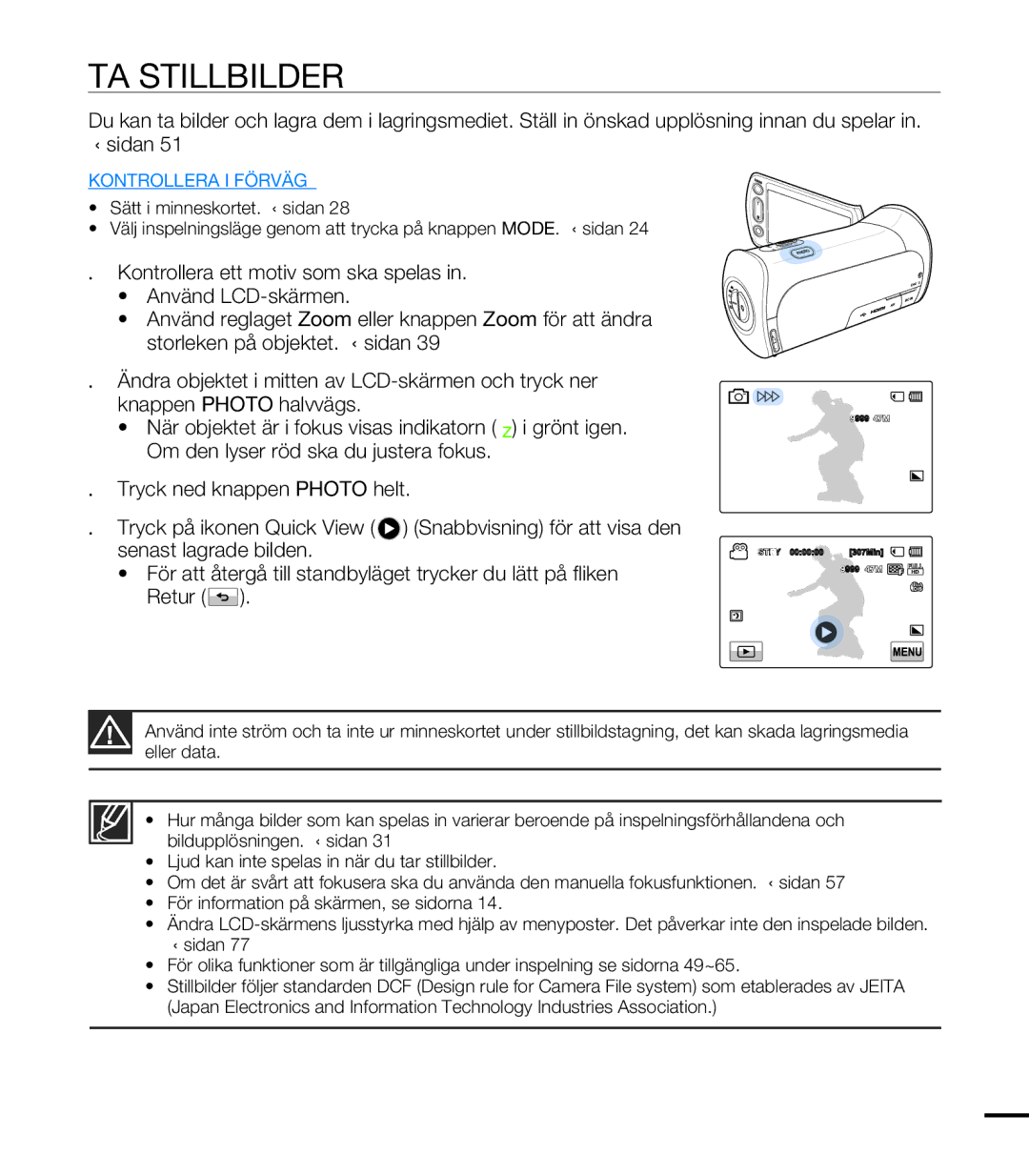 Samsung HMX-T10BP/EDC, HMX-T10WP/EDC manual TA Stillbilder 