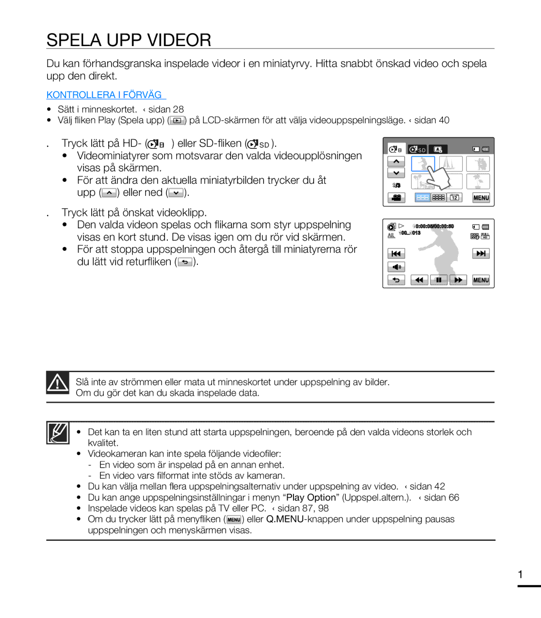 Samsung HMX-T10BP/EDC, HMX-T10WP/EDC manual Spela UPP Videor 