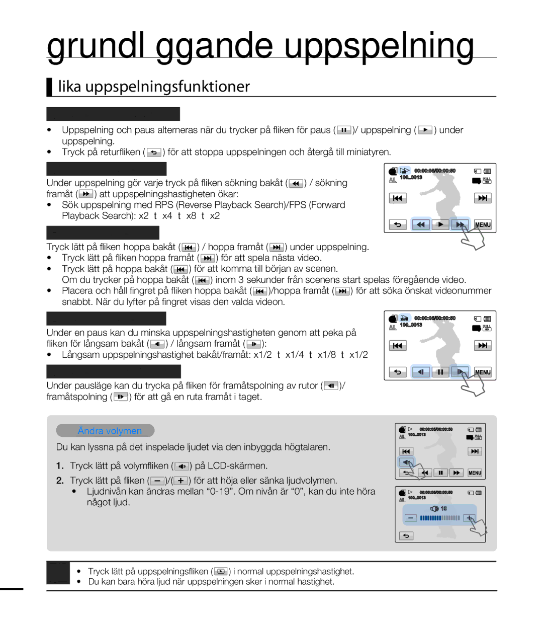 Samsung HMX-T10WP/EDC, HMX-T10BP/EDC manual Olika uppspelningsfunktioner 