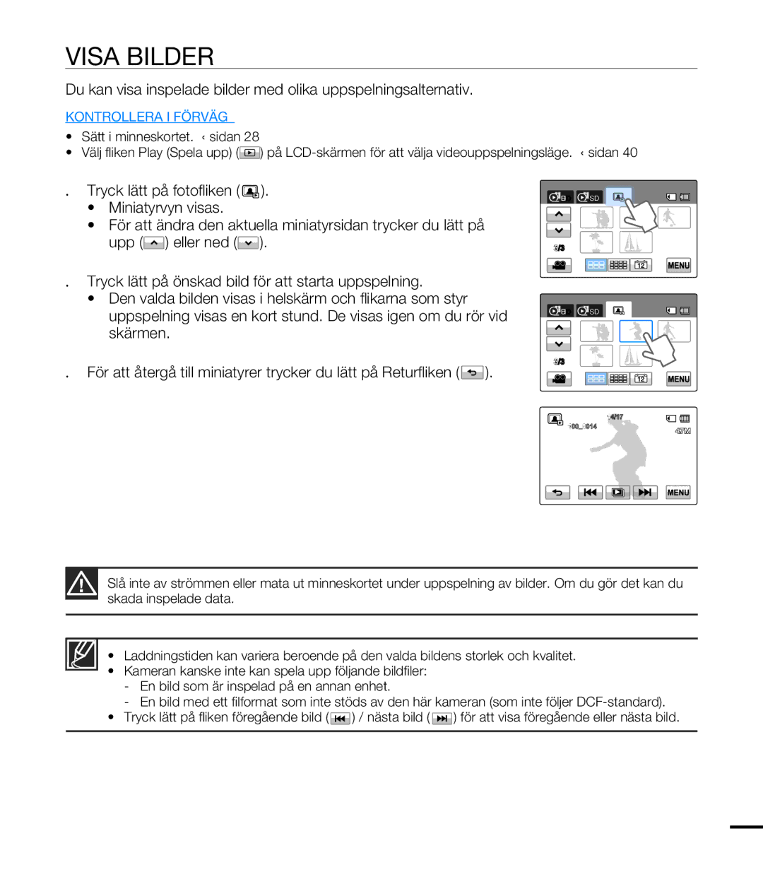 Samsung HMX-T10BP/EDC, HMX-T10WP/EDC manual Visa Bilder 