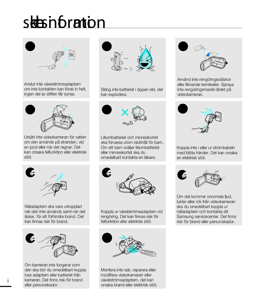 Samsung HMX-T10WP/EDC, HMX-T10BP/EDC manual Säkerhetsinformation 