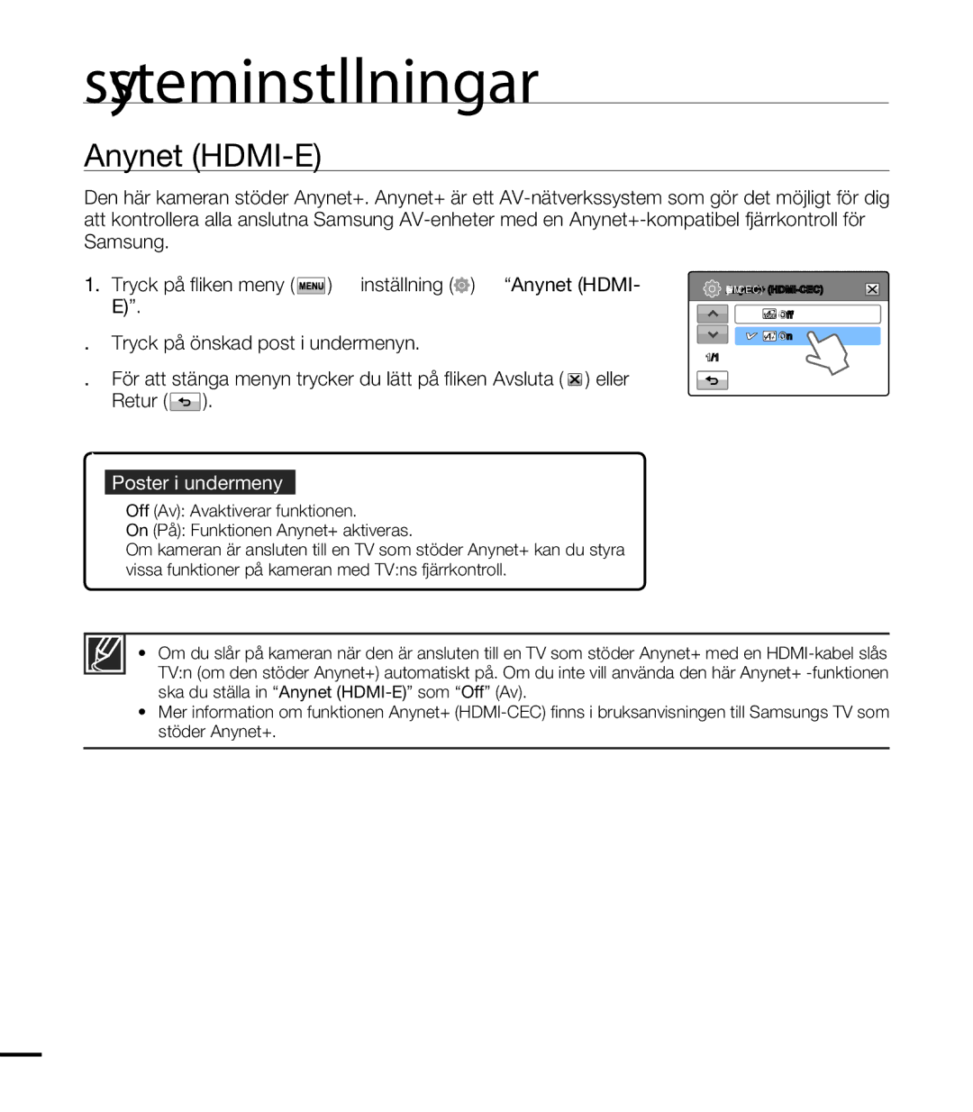 Samsung HMX-T10WP/EDC, HMX-T10BP/EDC manual Anynet+ HDMI-CEC 