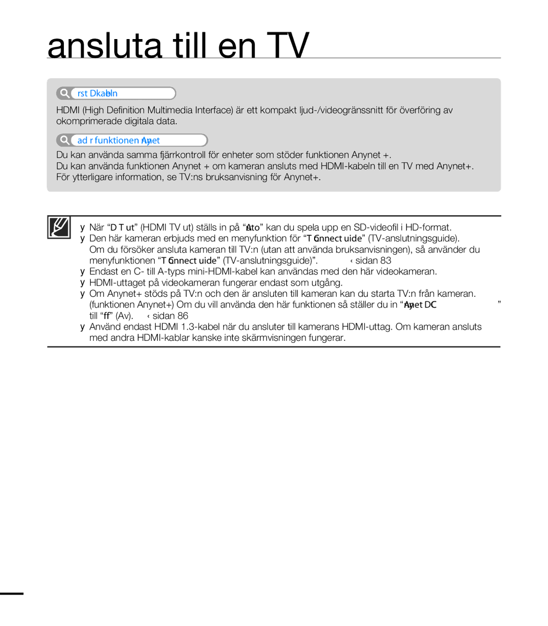 Samsung HMX-T10WP/EDC, HMX-T10BP/EDC manual Förstå HDMI-kabeln, Vad är funktionen Anynet+? 