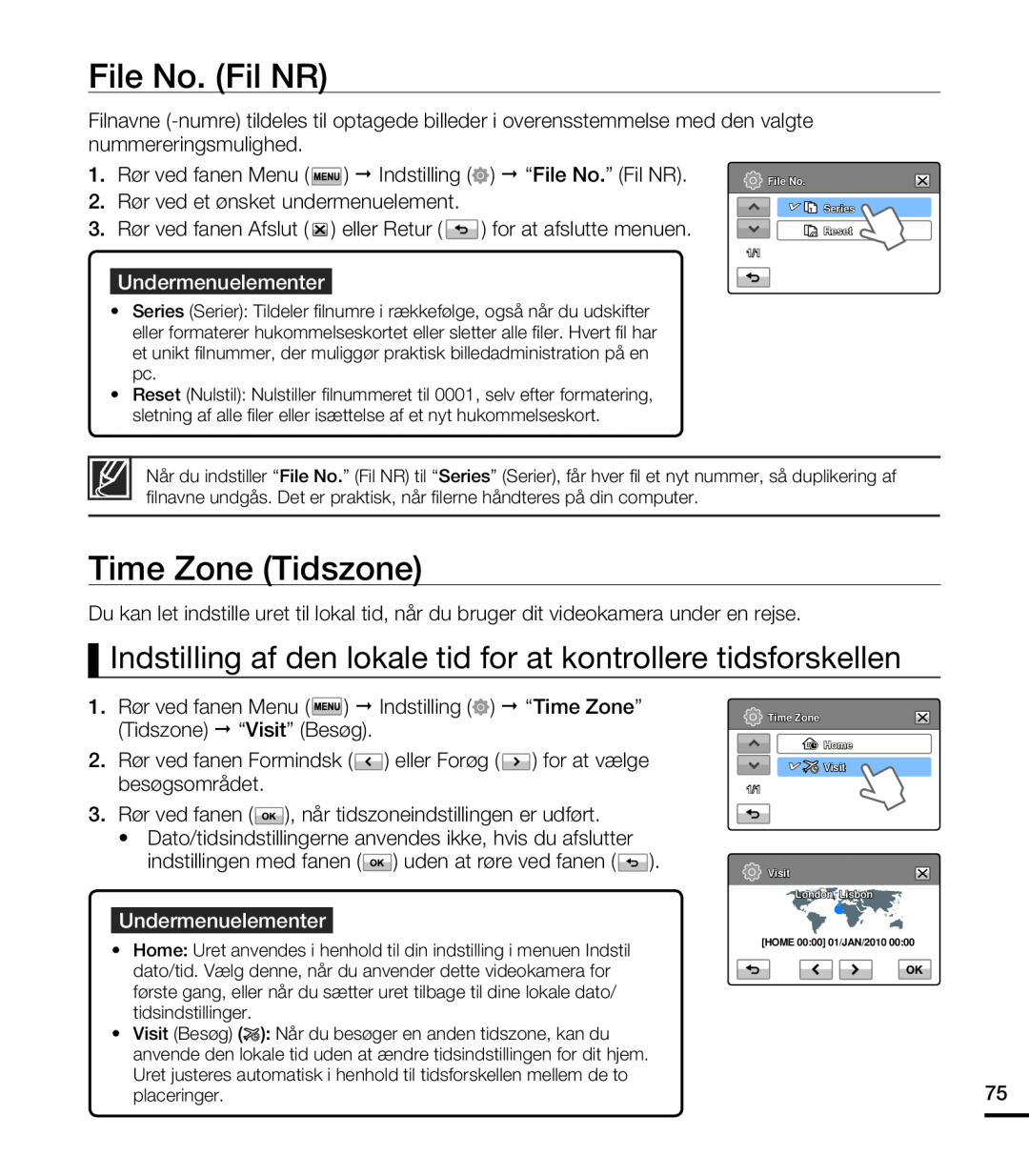 Samsung HMX-T10BP/EDC File No. Fil NR, Time Zone Tidszone, Indstilling af den lokale tid for at kontrollere tidsforskellen 