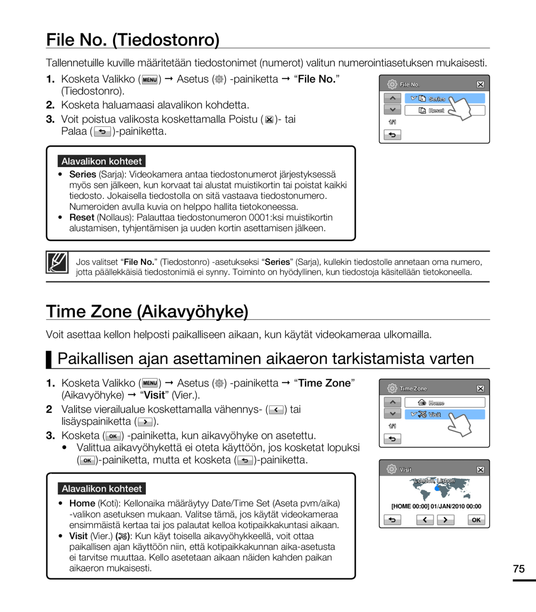 Samsung HMX-T10BP/EDC, HMX-T10WP/EDC manual File No. Tiedostonro, Time Zone Aikavyöhyke 