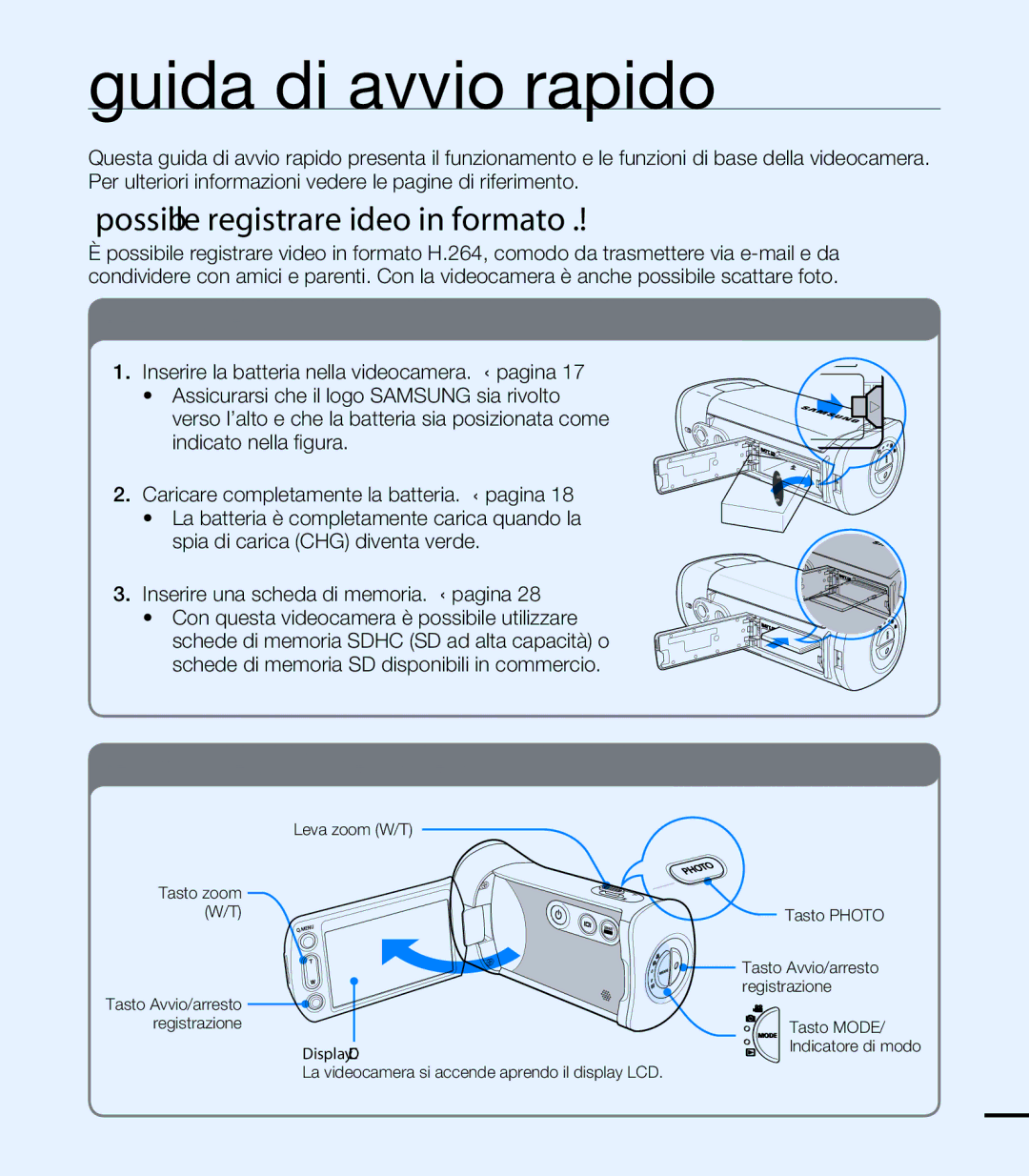 Samsung HMX-T10OP/EDC, HMX-T10WP/EDC, HMX-T10BP/EDC manual Guida di avvio rapido, Possibile registrare video in formato H.264 