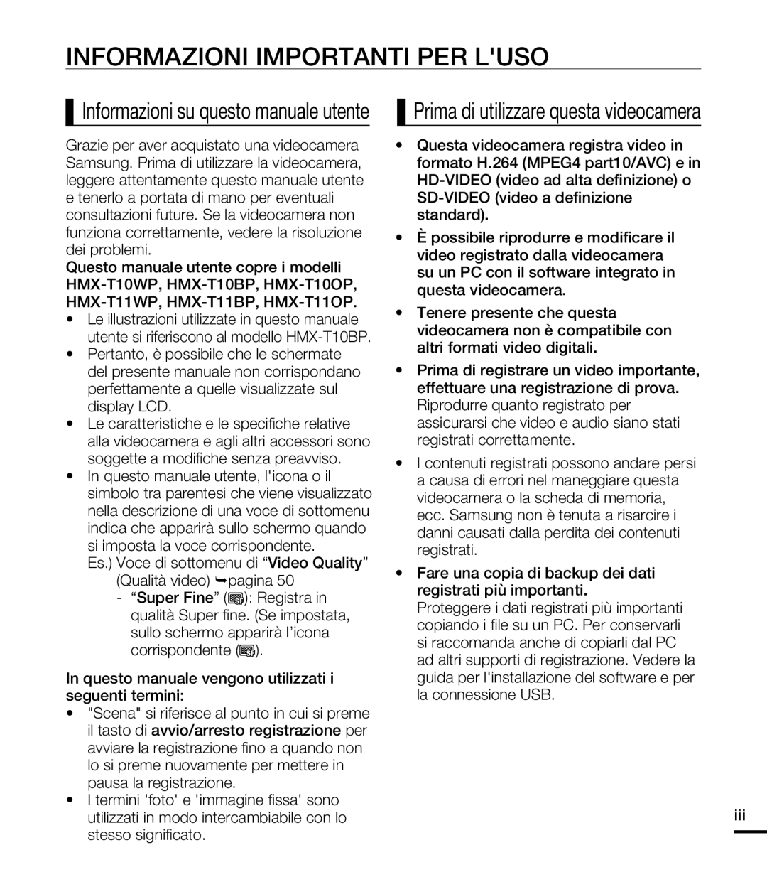 Samsung HMX-T10BP/MEA Informazioni Importanti PER Luso, Questo manuale vengono utilizzati i seguenti termini 