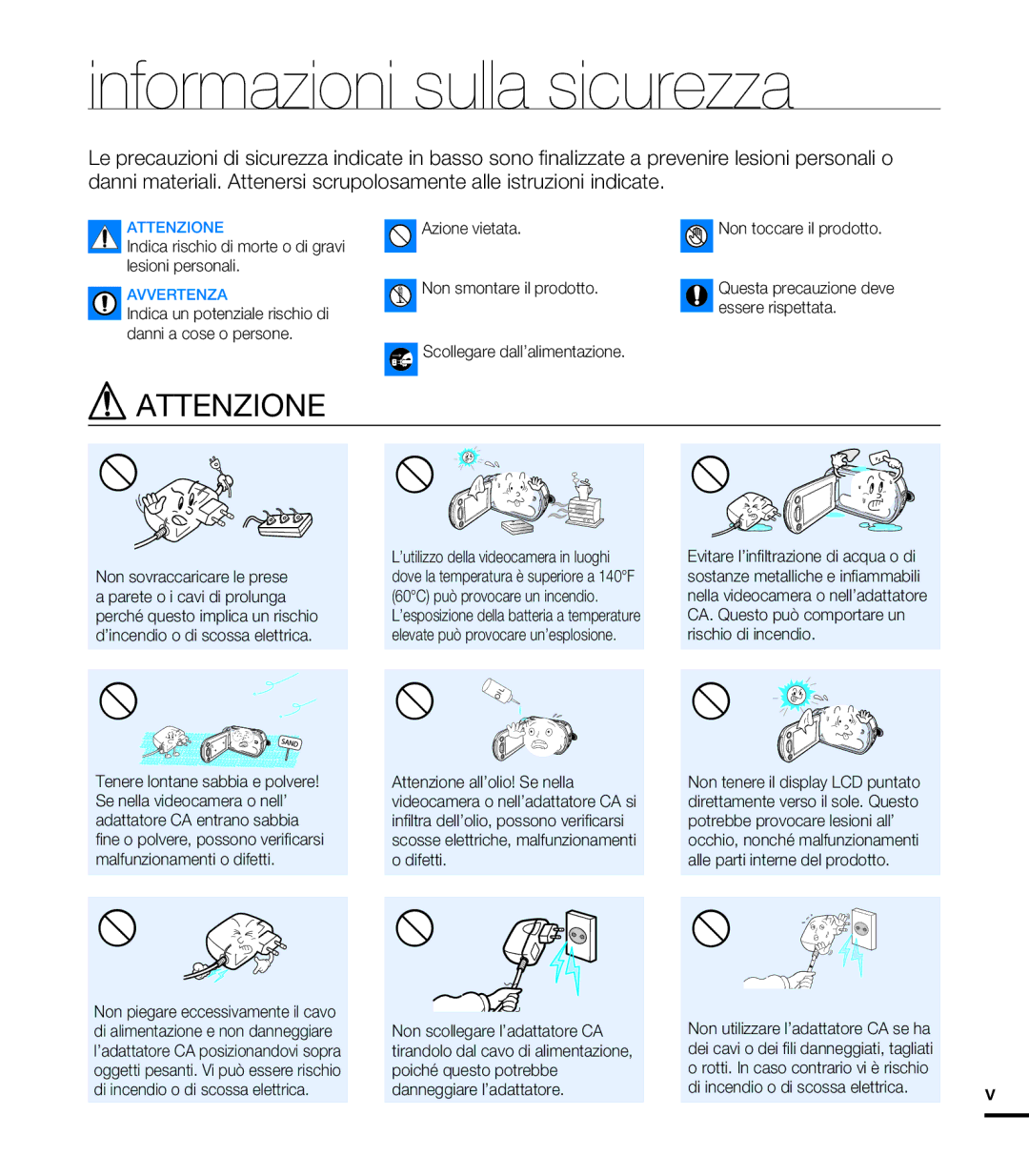 Samsung HMX-T10OP/EDC, HMX-T10WP/EDC, HMX-T10BP/EDC, HMX-T10BP/MEA manual Informazioni sulla sicurezza 