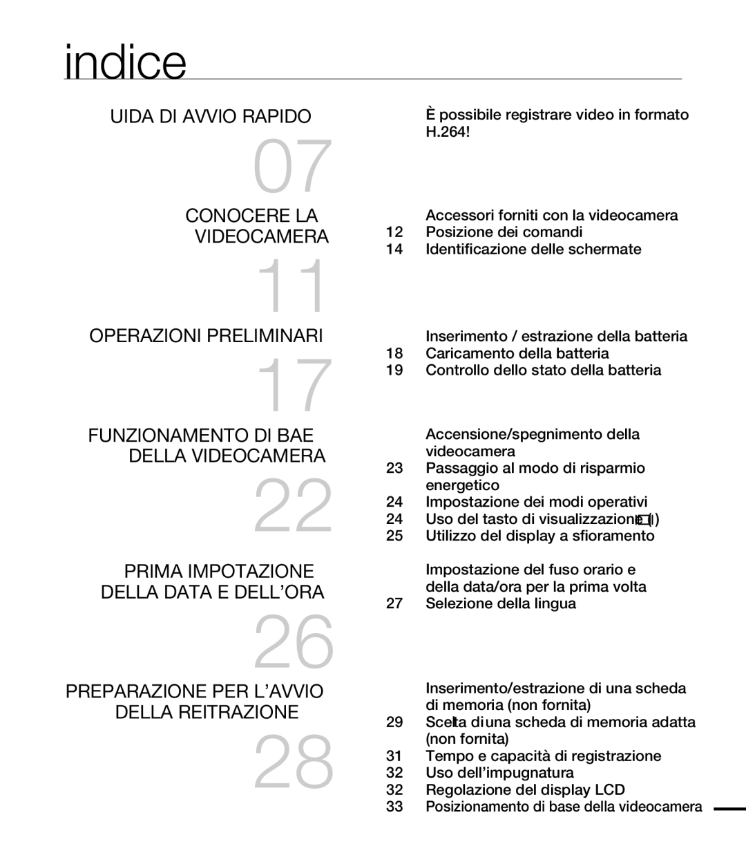 Samsung HMX-T10OP/EDC Indice, 07 È possibile registrare video in formato H.264, Posizionamento di base della videocamera 