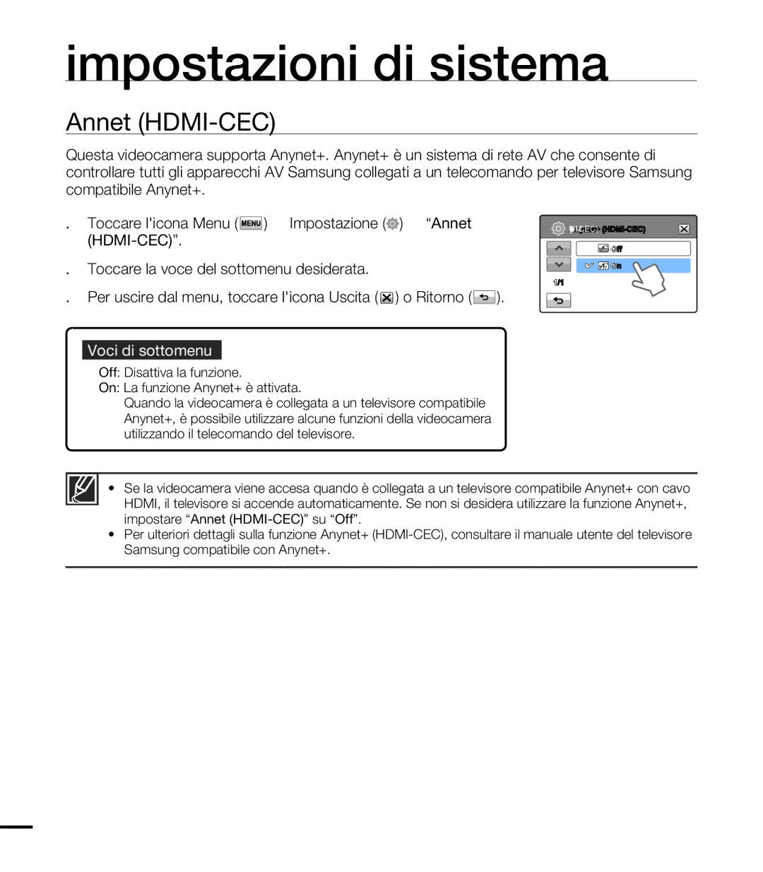 Samsung HMX-T10WP/EDC, HMX-T10OP/EDC, HMX-T10BP/EDC, HMX-T10BP/MEA manual Anynet+ HDMI-CEC 