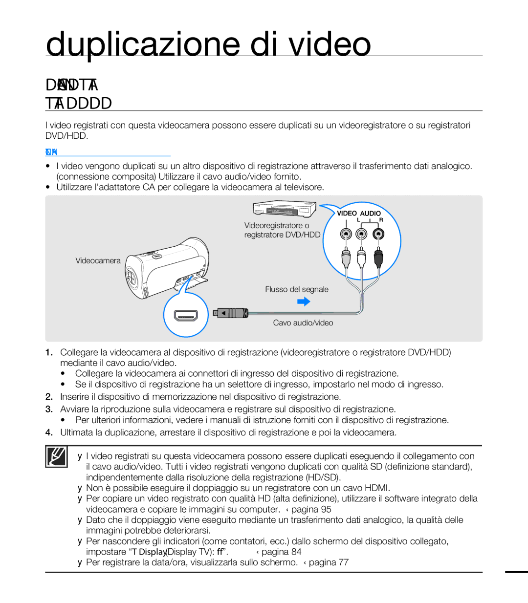 Samsung HMX-T10OP/EDC, HMX-T10WP/EDC Duplicazione di video, Duplicazione SU UN Videoregistratore O Registratore DVD/HDD 