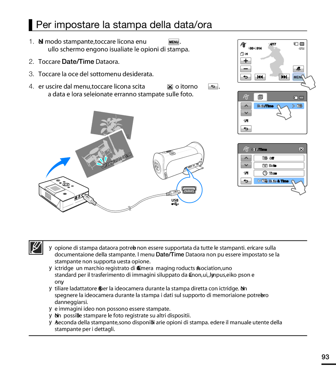 Samsung HMX-T10BP/MEA, HMX-T10WP/EDC, HMX-T10OP/EDC, HMX-T10BP/EDC manual Per impostare la stampa della data/ora 