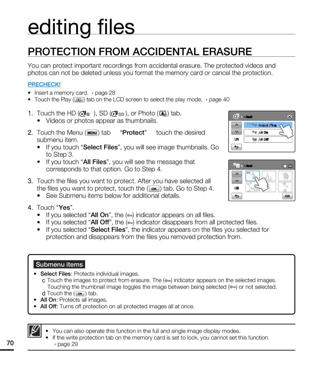 Samsung HMX-T10BP/MEA, HMX-T10WP/EDC, HMX-T10OP/EDC, HMX-T10WP/XEU, HMX-T10BP/EDC manual Protection from Accidental Erasure 