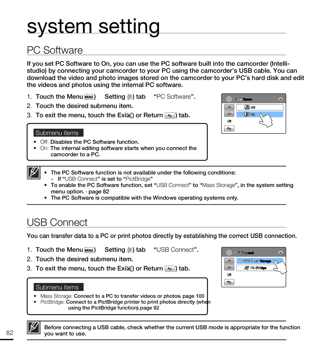 Samsung HMX-T10BP/MEA, HMX-T10WP/EDC, HMX-T10OP/EDC, HMX-T10WP/XEU, HMX-T10BP/EDC, HMX-T10BP/XER manual PC Software, USB Connect 