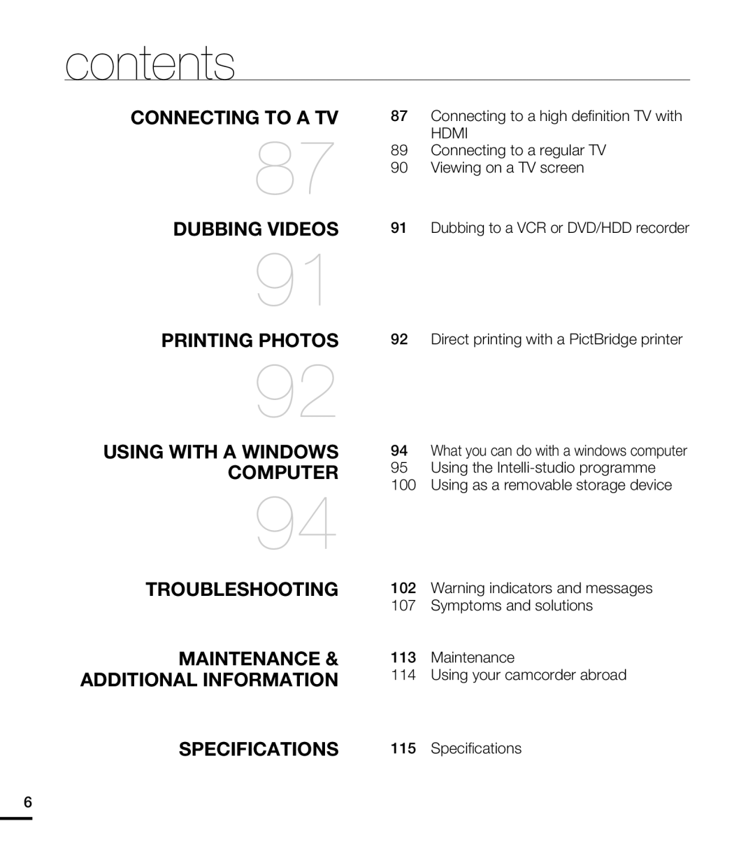 Samsung HMX-T10WP/EDC manual Connecting To A Tv, Dubbing Videos, Printing Photos, Using With A Windows Computer, contents 