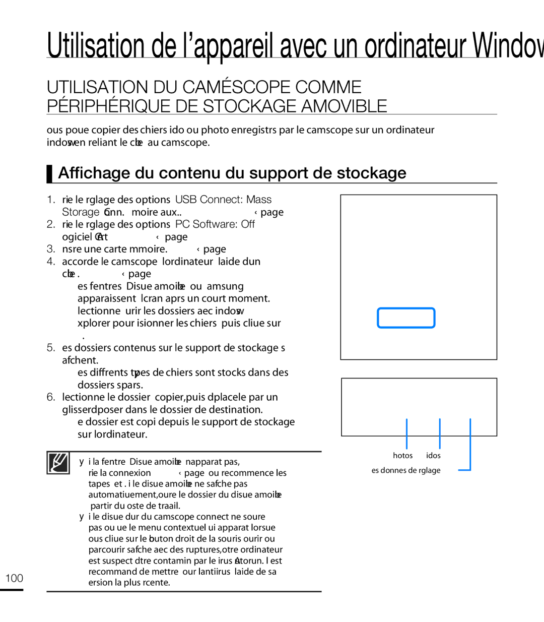 Samsung HMX-T10WP/XEU, HMX-T10WP/EDC, HMX-T10OP/EDC, HMX-T10BP/EDC manual Affi chage du contenu du support de stockage 