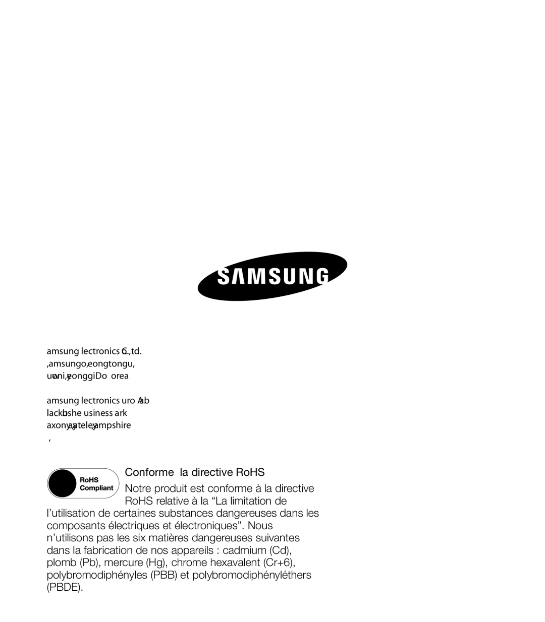 Samsung HMX-T10BP/EDC, HMX-T10WP/EDC, HMX-T10OP/EDC, HMX-T10WP/XEU manual Conforme à la directive RoHS 