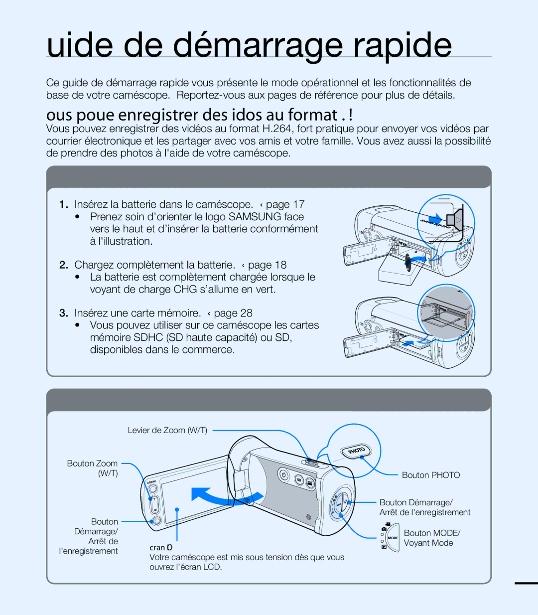 Samsung HMX-T10OP/EDC, HMX-T10WP/EDC manual Guide de démarrage rapide, Vous pouvez enregistrer des vidéos au format H.264 