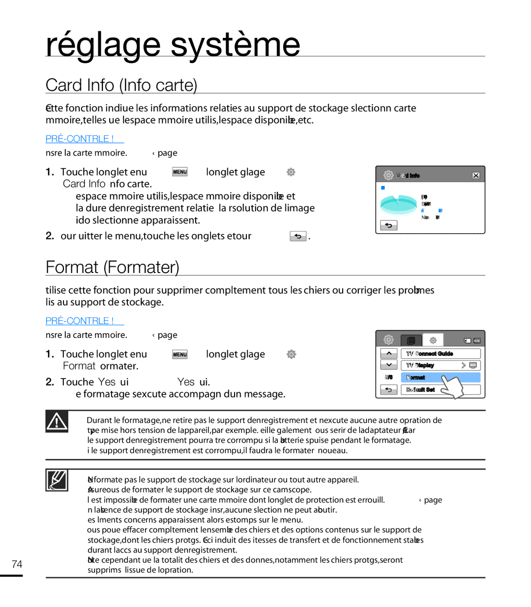 Samsung HMX-T10WP/EDC, HMX-T10OP/EDC, HMX-T10WP/XEU, HMX-T10BP/EDC manual Card Info Info carte, Format Formater 