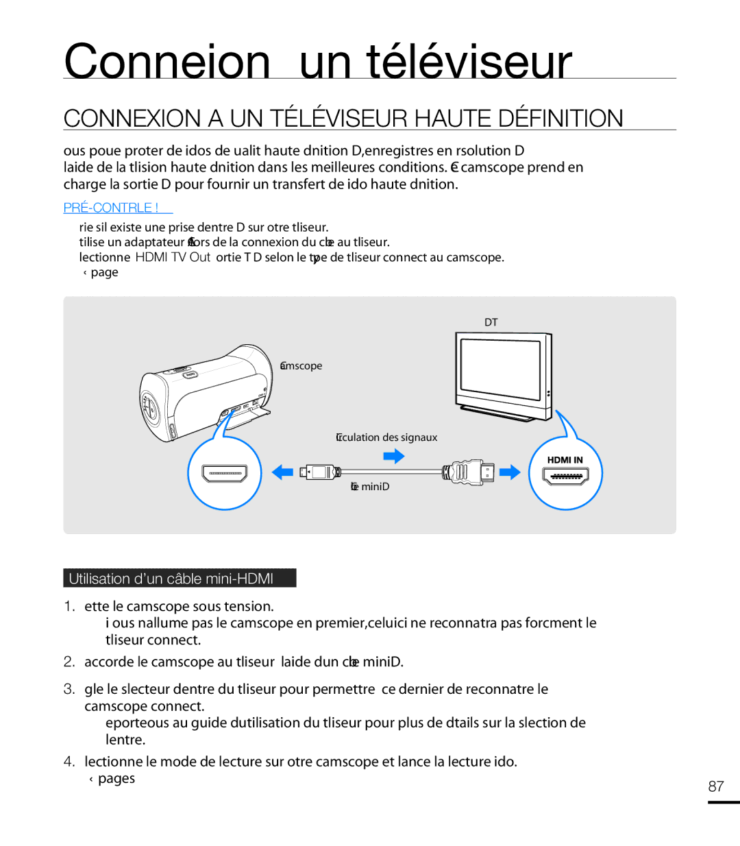 Samsung HMX-T10OP/EDC, HMX-T10WP/EDC, HMX-T10WP/XEU Connexion à un téléviseur, Connexion a UN Téléviseur Haute Définition 